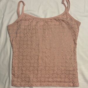 Y2K 90s / 2000s Baby Pink Metallic Shimmer Guess Logo Cami Layering Tank, Small